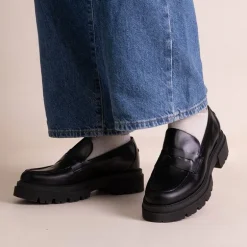 Mocassins noires cuir semelle épaisse Femme EXIT