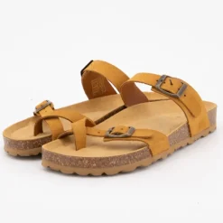 Mules à boucles couleur camel en cuir Femme I AM