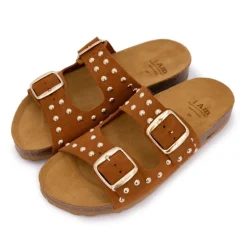 Mules à clous doubles brides en cuir Femme I AM