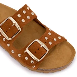 Mules à clous doubles brides en cuir Femme I AM