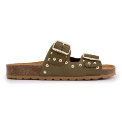 Mules à clous doubles brides en cuir Femme I AM