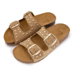 Mules à clous doubles brides en cuir Femme I AM