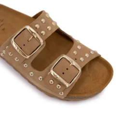 Mules à clous doubles brides en cuir Femme I AM