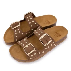 Mules à clous doubles brides en cuir Femme I AM