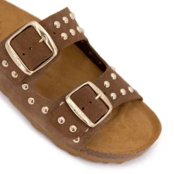 Mules à clous doubles brides en cuir Femme I AM