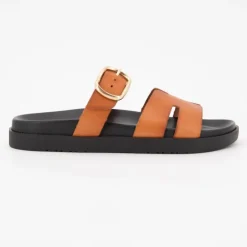 Mules boucle dorée lanières en cuir Femme I AM