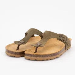 Mules cuir entre doigt kaki Femme I AM