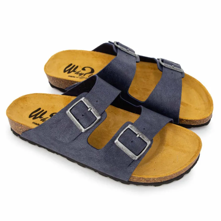 Mules cuir toile légère double bride Homme WHY LAND