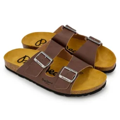 Mules double bride cuir boucle dorée Homme PEPE JEANS