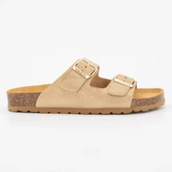 Mules double bride en cuir sable Femme I AM