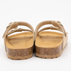 Mules double bride en cuir sable Femme I AM