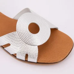 Mules plates argenté Femme BIOSTOCK