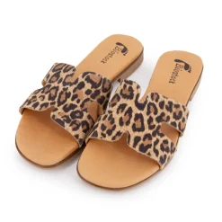 Mules plates imprimé léopard en cuir Femme BIOSTOCK