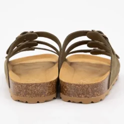 Mules triple boucle cuir couleur kaki Femme I AM