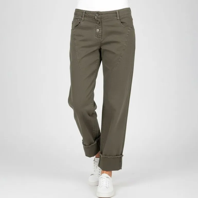 Pantalon à revers couleur kaki avec poches Femme PLEASE