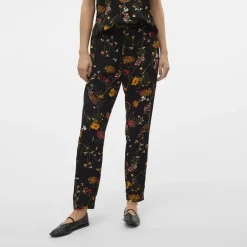 Pantalon carotte noir imprimé à fleurs colorées Femme VERO MODA