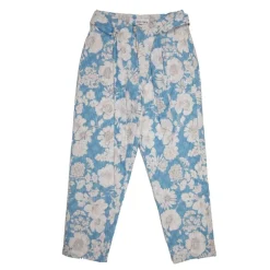 Pantalon carotte peony bleu clair fleurs blanches Femme ANTIK BATIK