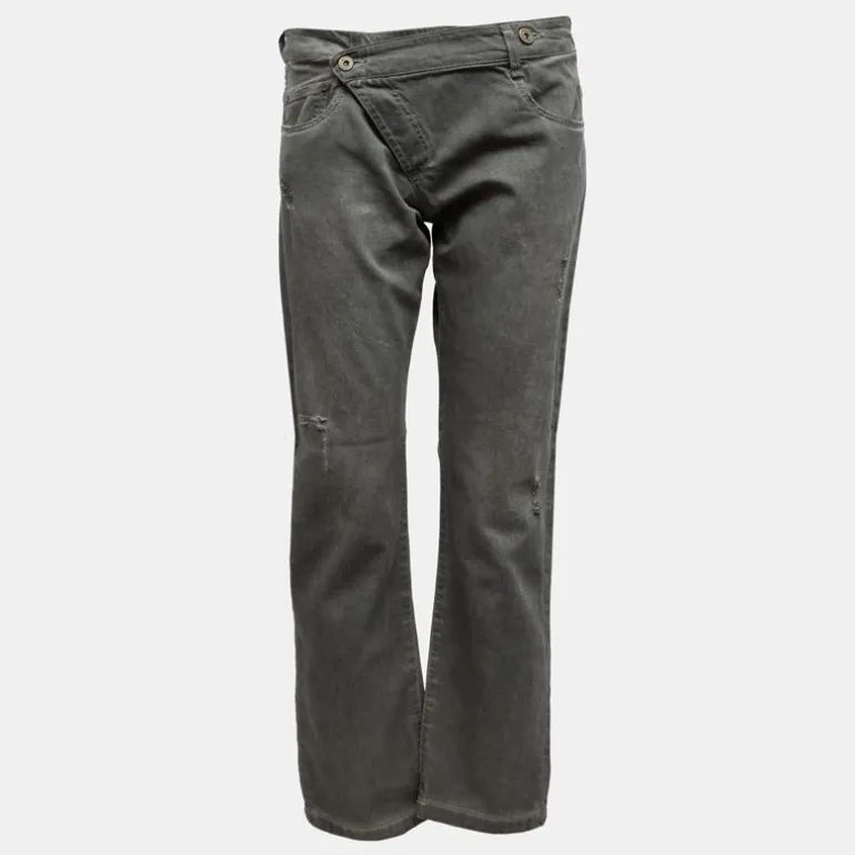 Pantalon denim gris taille basse avec zip penché Femme PLEASE