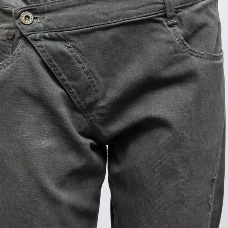 Pantalon denim gris taille basse avec zip penché Femme PLEASE