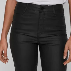 Pantalon enduit noir straight fit taille haute vicommit noos Femme VILA