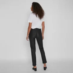 Pantalon enduit noir straight fit taille haute vicommit noos Femme VILA