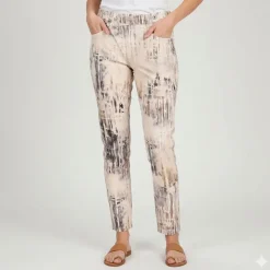Pantalon fermeture asymétrique beige à motifs Femme PLEASE