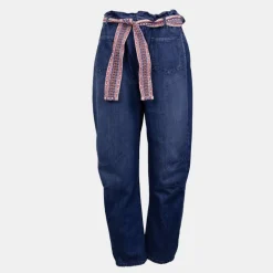 Pantalon jean foncé avec ceinture tissée style ethnique Femme PLEASE
