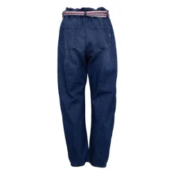 Pantalon jean foncé avec ceinture tissée style ethnique Femme PLEASE