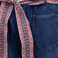 Pantalon jean foncé avec ceinture tissée style ethnique Femme PLEASE