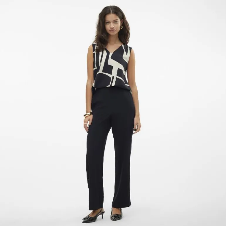 Pantalon large taille haute noir Femme VERO MODA