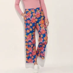 Pantalon élastique bleu pavina à fleurs Femme LA PETITE ETOILE