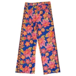 Pantalon élastique bleu pavina à fleurs Femme LA PETITE ETOILE