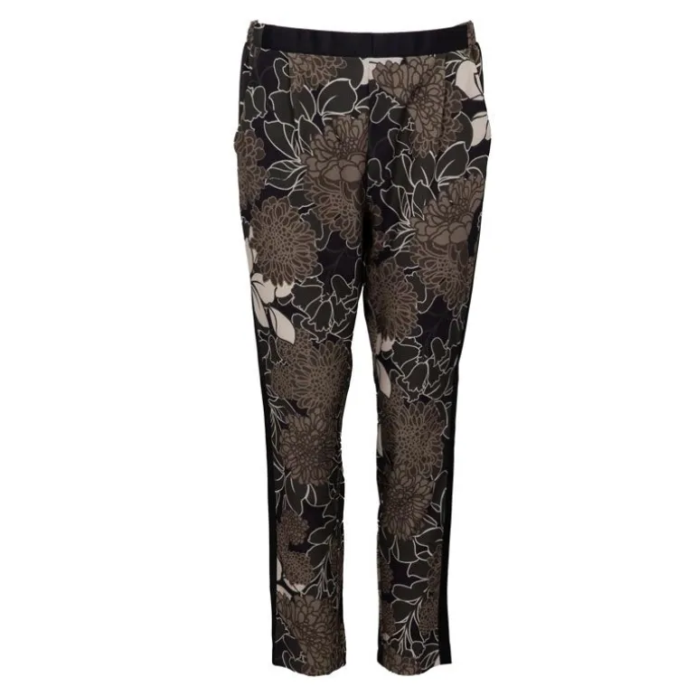 Pantalon léger noir à fleurs marrons Femme IMPERIAL