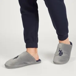 Pantoufles en fausse fourrure avec grand logo brodé Homme US POLO