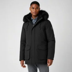 Parka lisse zippée avec capuche fourrée noire mario Homme PARAGOOSE