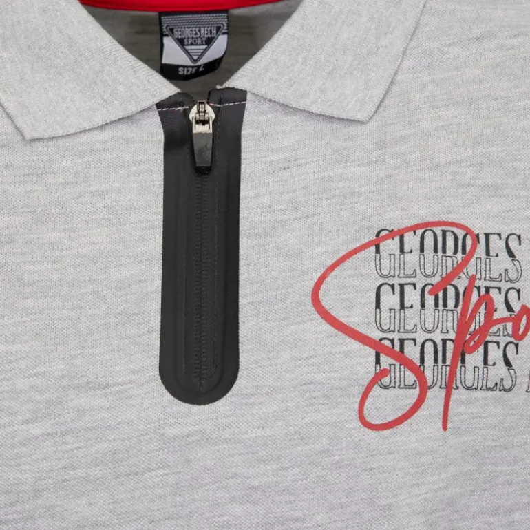 Polo coton col zippé imprimé Sport manuscrit Homme GEORGES RECH