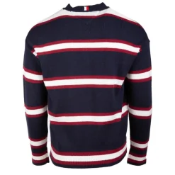 Pull à rayures blanches logo écusson maille fine Homme TOMMY HILFIGER