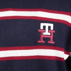 Pull à rayures blanches logo écusson maille fine Homme TOMMY HILFIGER