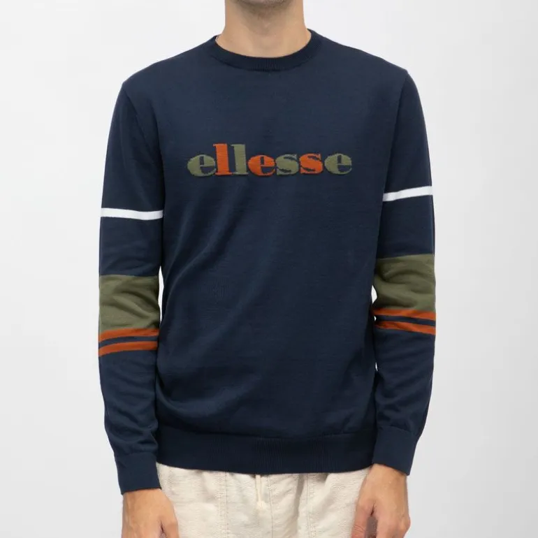 Pull à rayures colorées coton bleu marine Homme ELLESSE