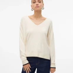Pull breeze maille fine col v avec liseré Femme VERO MODA
