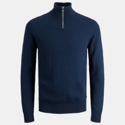 Pull col haut zippé tissu crocheté souple coton Homme JACK & JONES