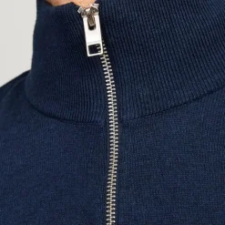 Pull col haut zippé tissu crocheté souple coton Homme JACK & JONES