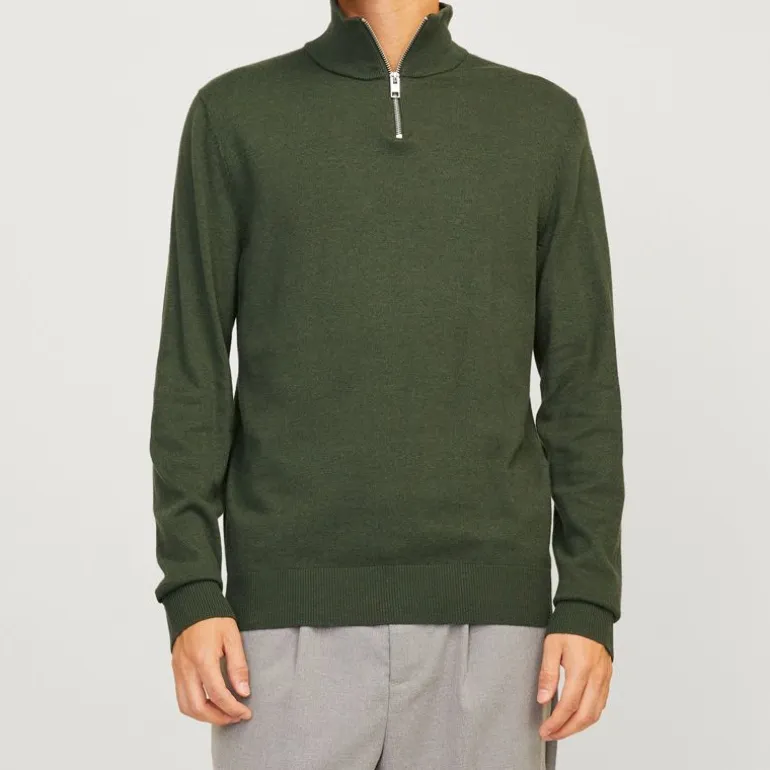 Pull col haut zippé tissu crocheté souple coton Homme JACK & JONES