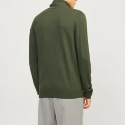 Pull col haut zippé tissu crocheté souple coton Homme JACK & JONES