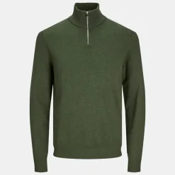 Pull col haut zippé tissu crocheté souple coton Homme JACK & JONES