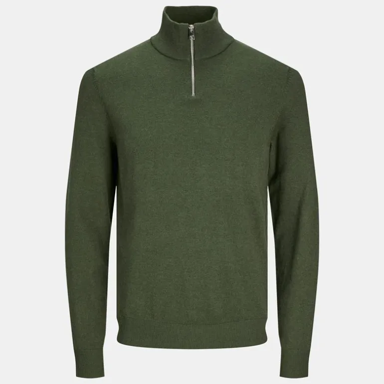 Pull col haut zippé tissu crocheté souple coton Homme JACK & JONES