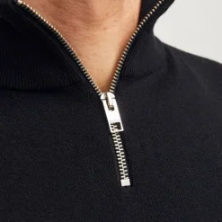 Pull col haut zippé tissu crocheté souple coton Homme JACK & JONES