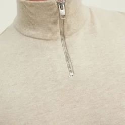 Pull col haut zippé tissu crocheté souple coton Homme JACK & JONES