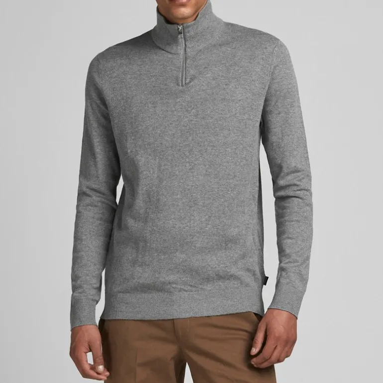 Pull col haut zippé tissu crocheté souple coton Homme JACK & JONES