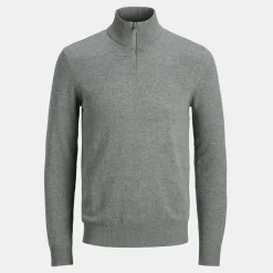 Pull col haut zippé tissu crocheté souple coton Homme JACK & JONES